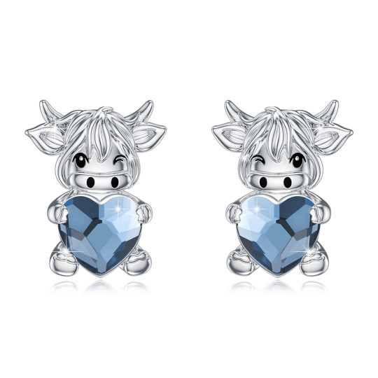 Sterling Silver Crystal Highland Cow Stud Earrings