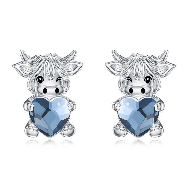 Pendientes de Plata de Ley con Cristal Vaca de las Tierras Altas-1