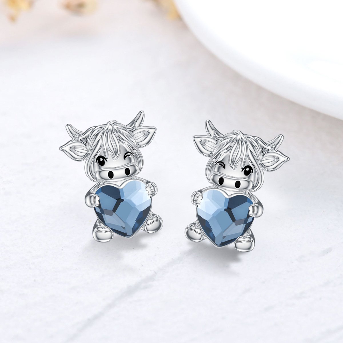 Boucles d'oreilles en argent sterling en cristal Highland Cow-4