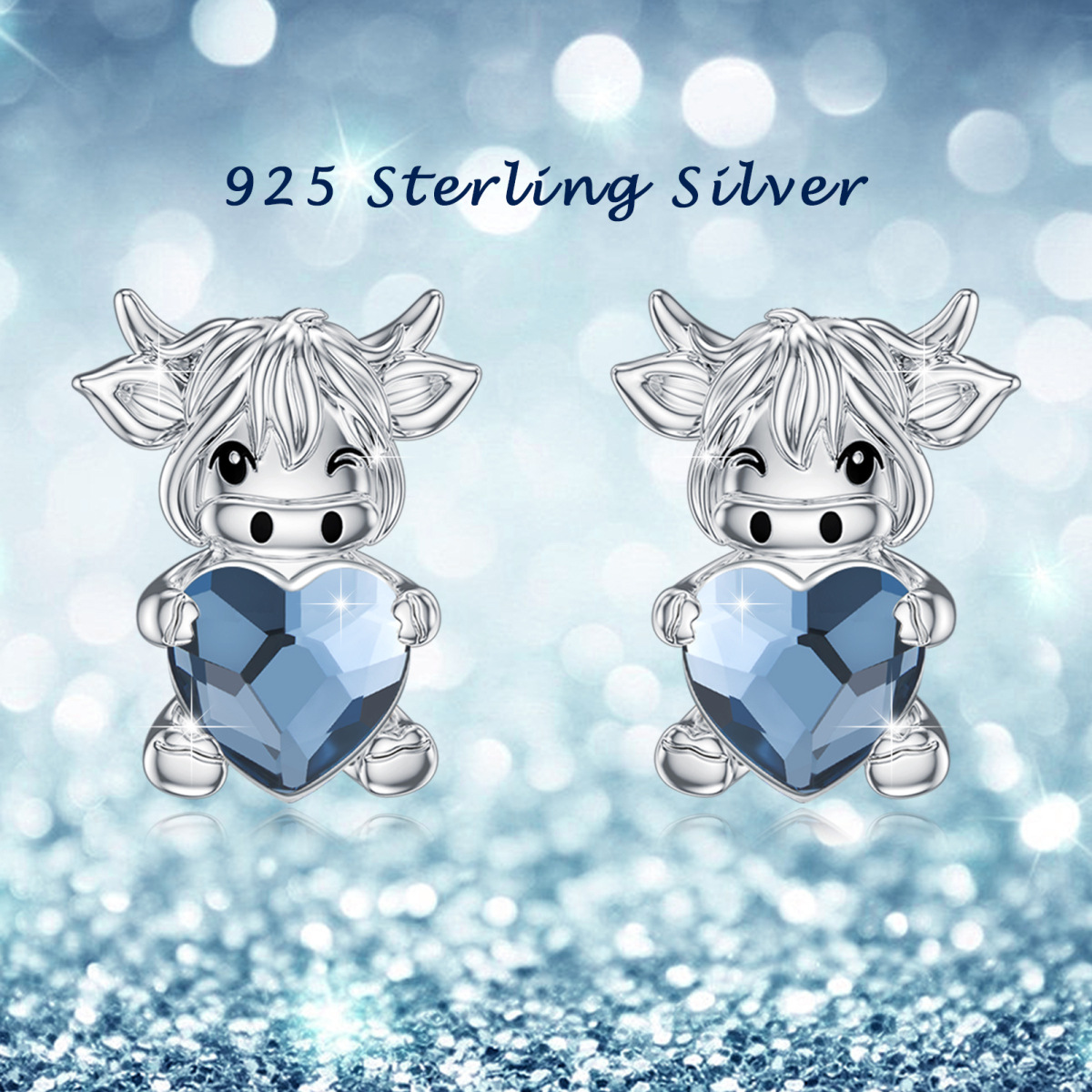 Boucles d'oreilles en argent sterling en cristal Highland Cow-7