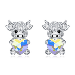 Sterling Silver Crystal Highland Cow Stud Earrings-4