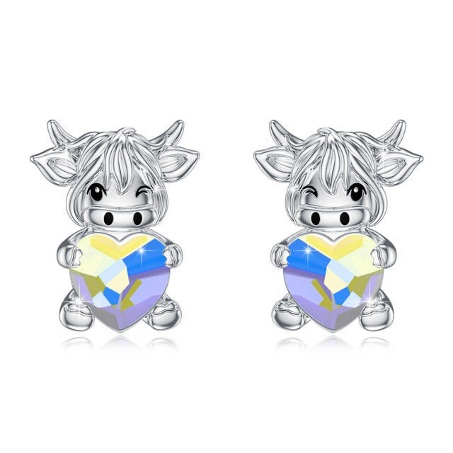 Sterling Silver Crystal Highland Cow Stud Earrings