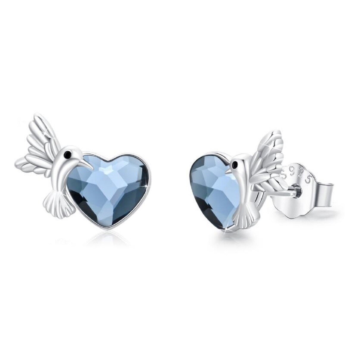 Sterling Silver Crystal Hummingbird Stud Earrings-1