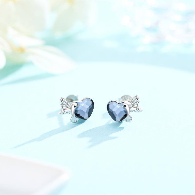 Sterling Silver Crystal Hummingbird Stud Earrings-4