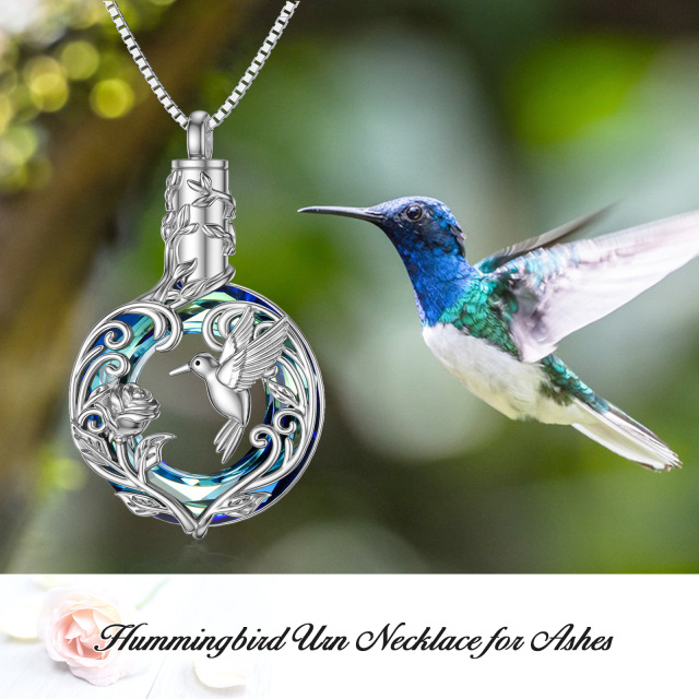 Sterling Silver Crystal Hummingbird Urn Necklace for Ashes-6