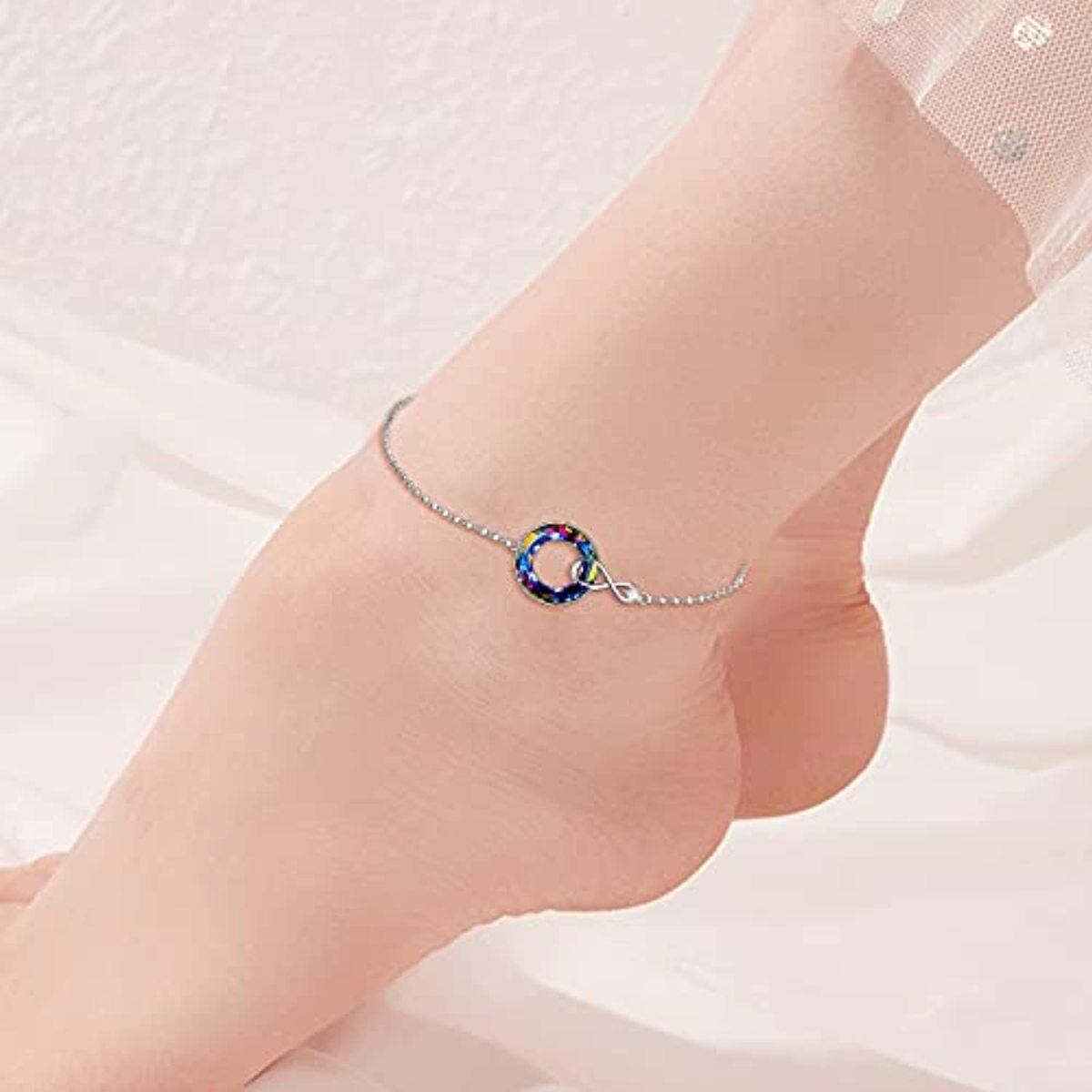 Bracelet de cheville en argent sterling avec symbole de l'infini en cristal-2