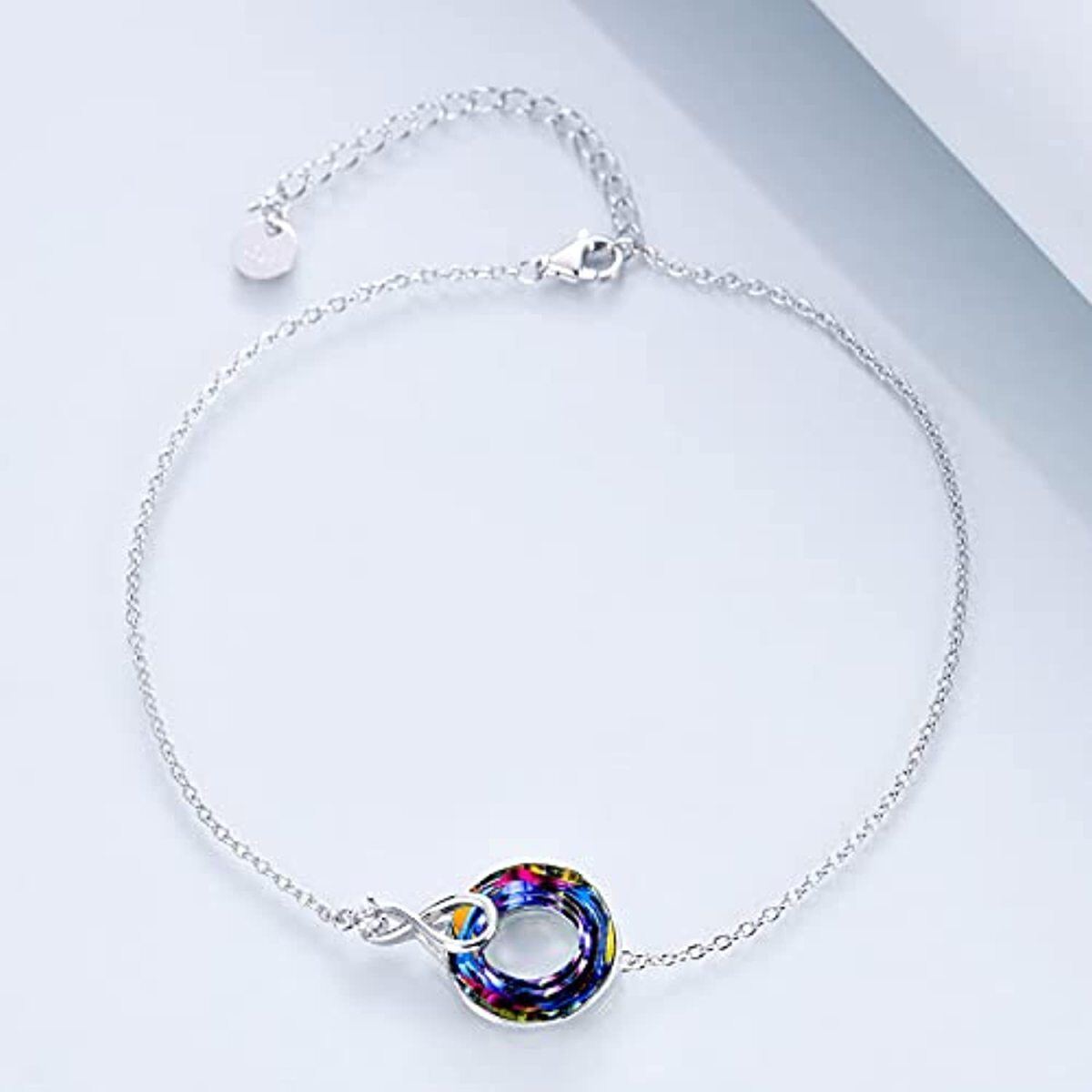 Bracelet de cheville en argent sterling avec symbole de l'infini en cristal-4