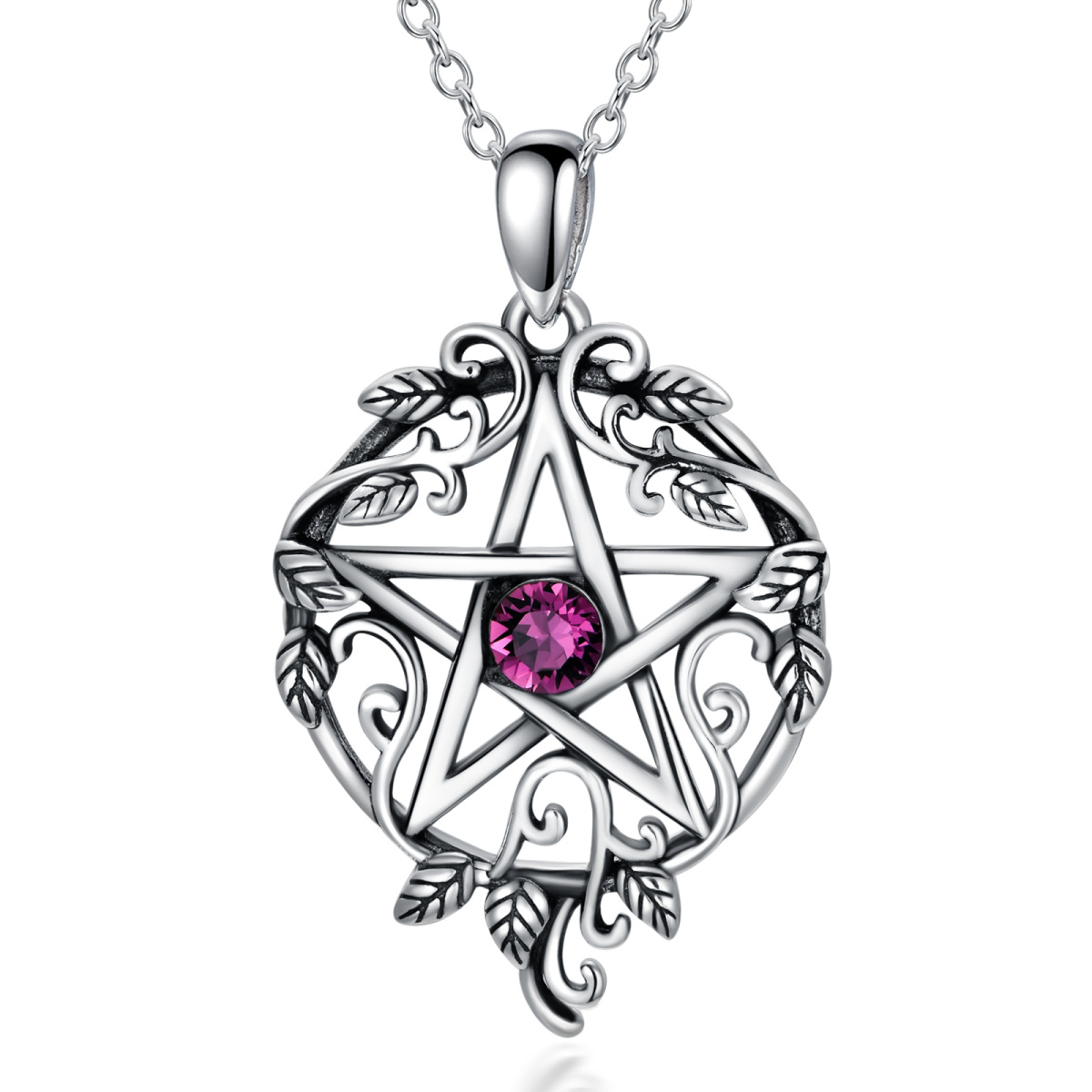 Collier en argent sterling avec pendentif lierre et pentagramme en cristal-1