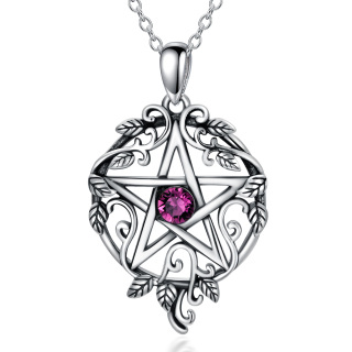 Sterling Silver Crystal Ivy & Pentagram Pendant Necklace-37