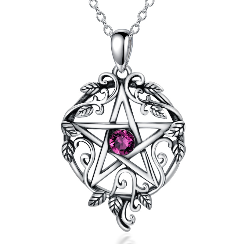 Collier en argent sterling avec pendentif lierre et pentagramme en cristal