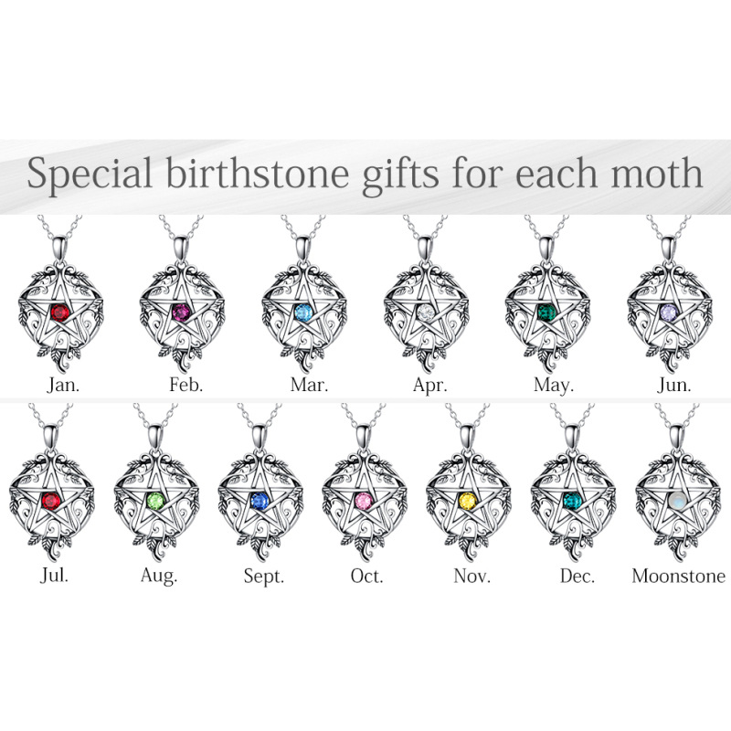 Sterling Silver Crystal Ivy & Pentagram Pendant Necklace-4