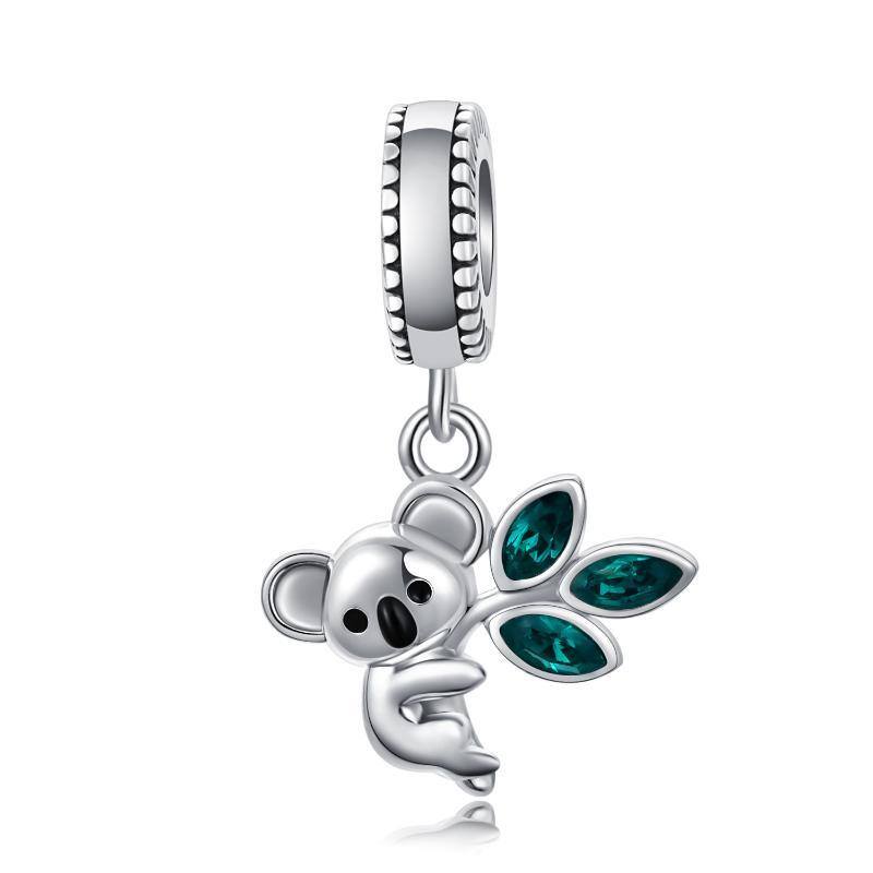 Sterling Silver Crystal Koala & Leaves Dangle Charm-1