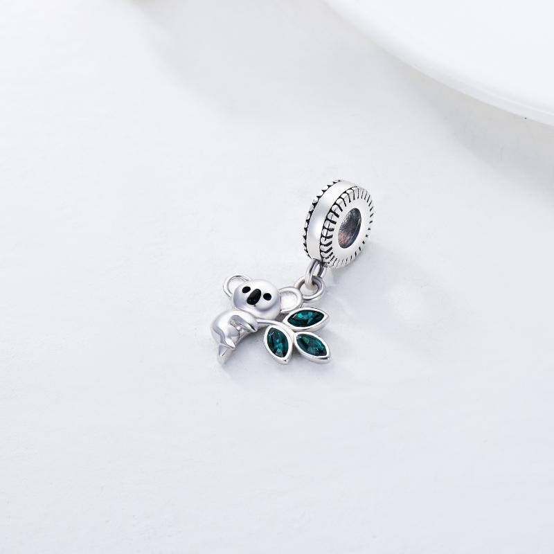 Breloque Koala et feuilles en cristal en argent sterling-3