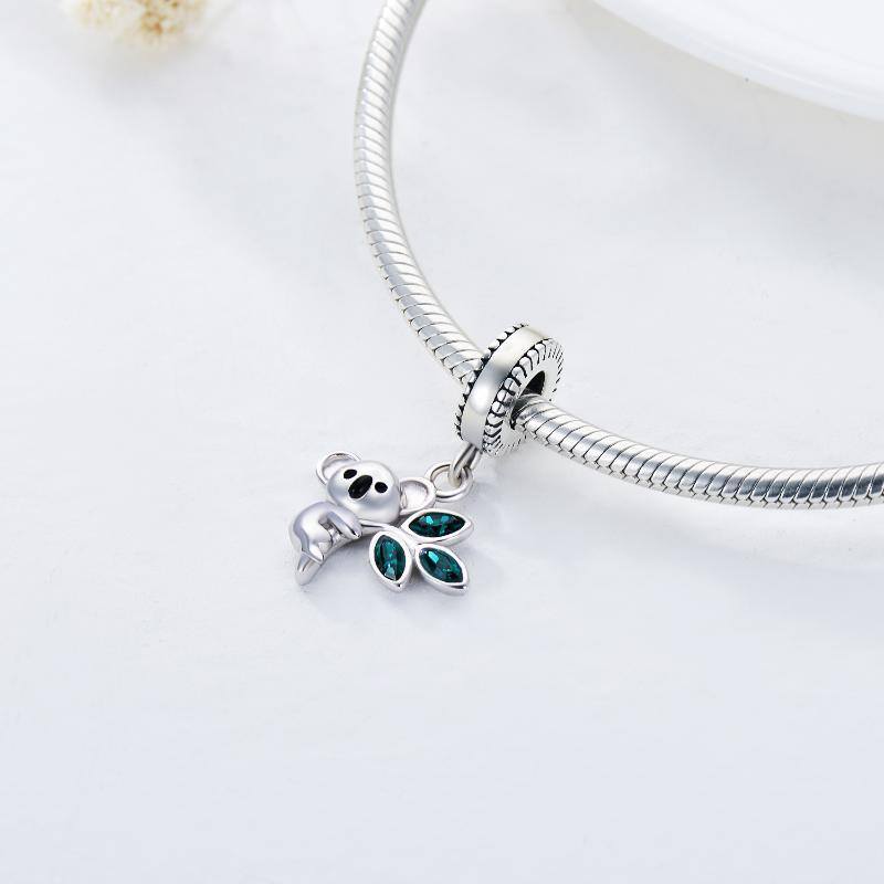 Ciondolo pendente con foglie di koala in cristallo e argento sterling-4