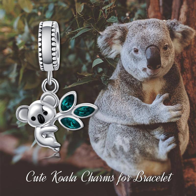 Breloque Koala et feuilles en cristal en argent sterling-6