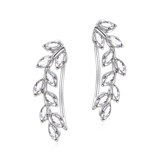 Sterling Silver Crystal Leaves Climber Earrings