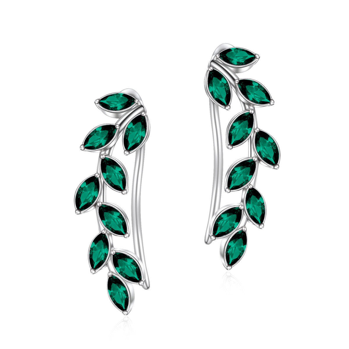 Sterling Silver Crystal Leaves Climber Earrings-2