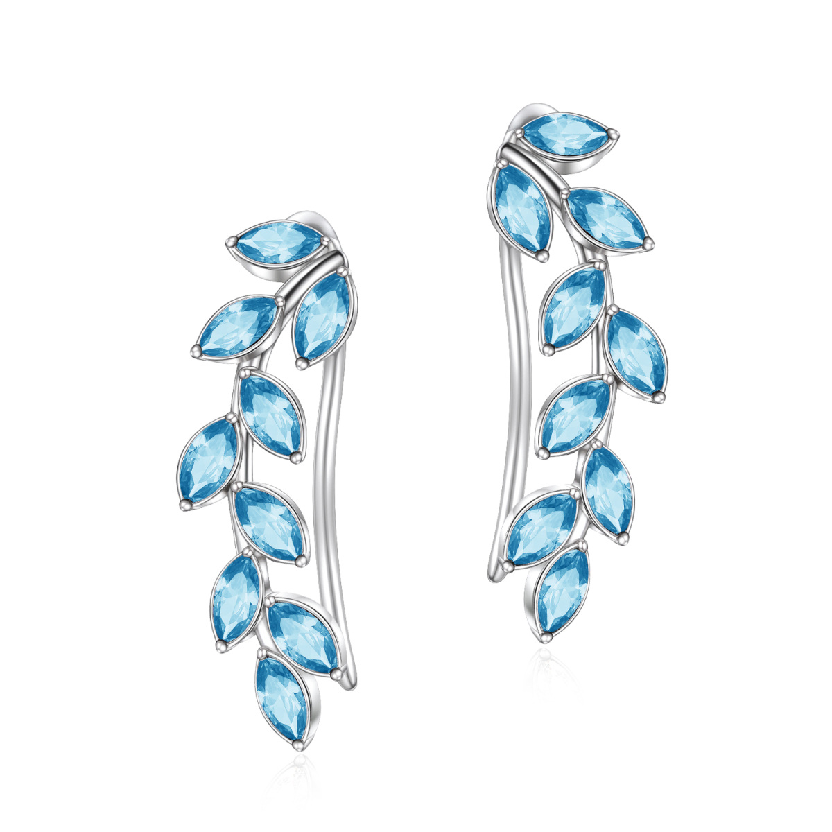 Sterling Silver Crystal Leaves Climber Earrings-3