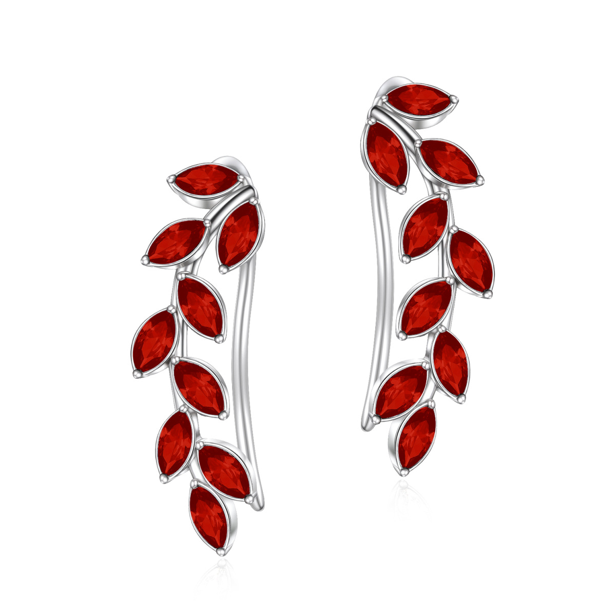 Sterling Silver Crystal Leaves Climber Earrings-4