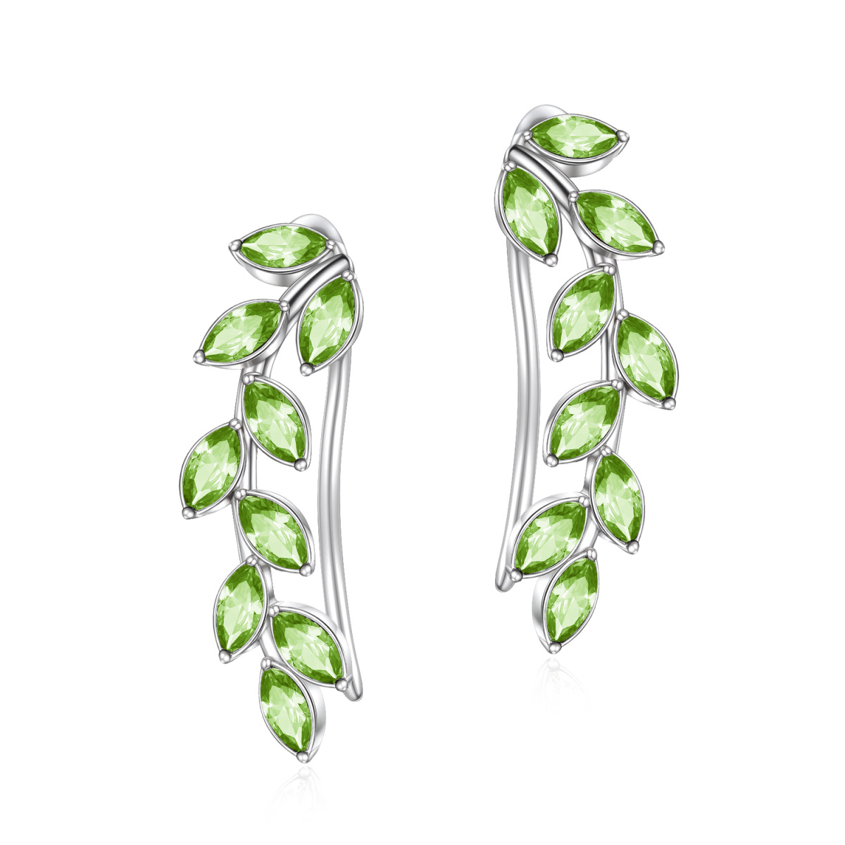 Sterling Silver Crystal Leaves Climber Earrings-5