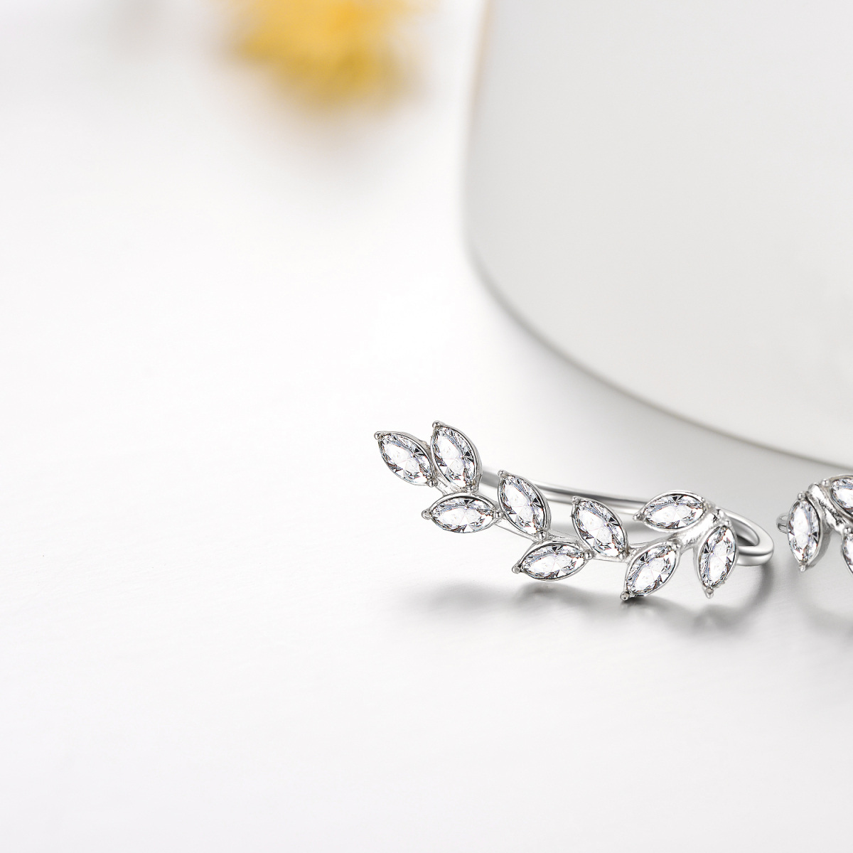 Sterling Silver Crystal Leaves Climber Earrings-9