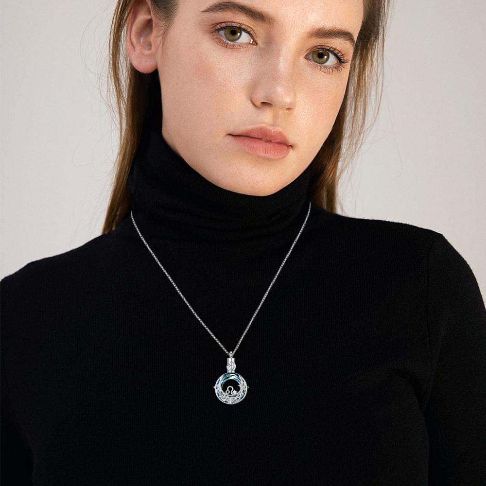 Sterling Silver Round Crystal Virgo & Celtic Knot Moon Urn Necklace For Ashes-2
