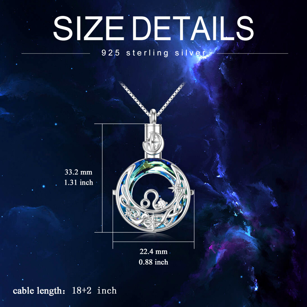Sterling Silver Round Crystal Virgo & Celtic Knot Moon Urn Necklace For Ashes-3