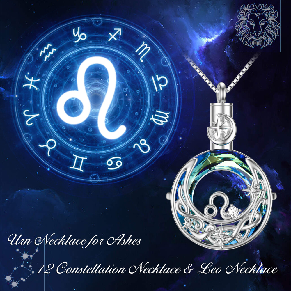 Sterling Silver Round Crystal Virgo & Celtic Knot Moon Urn Necklace For Ashes-4
