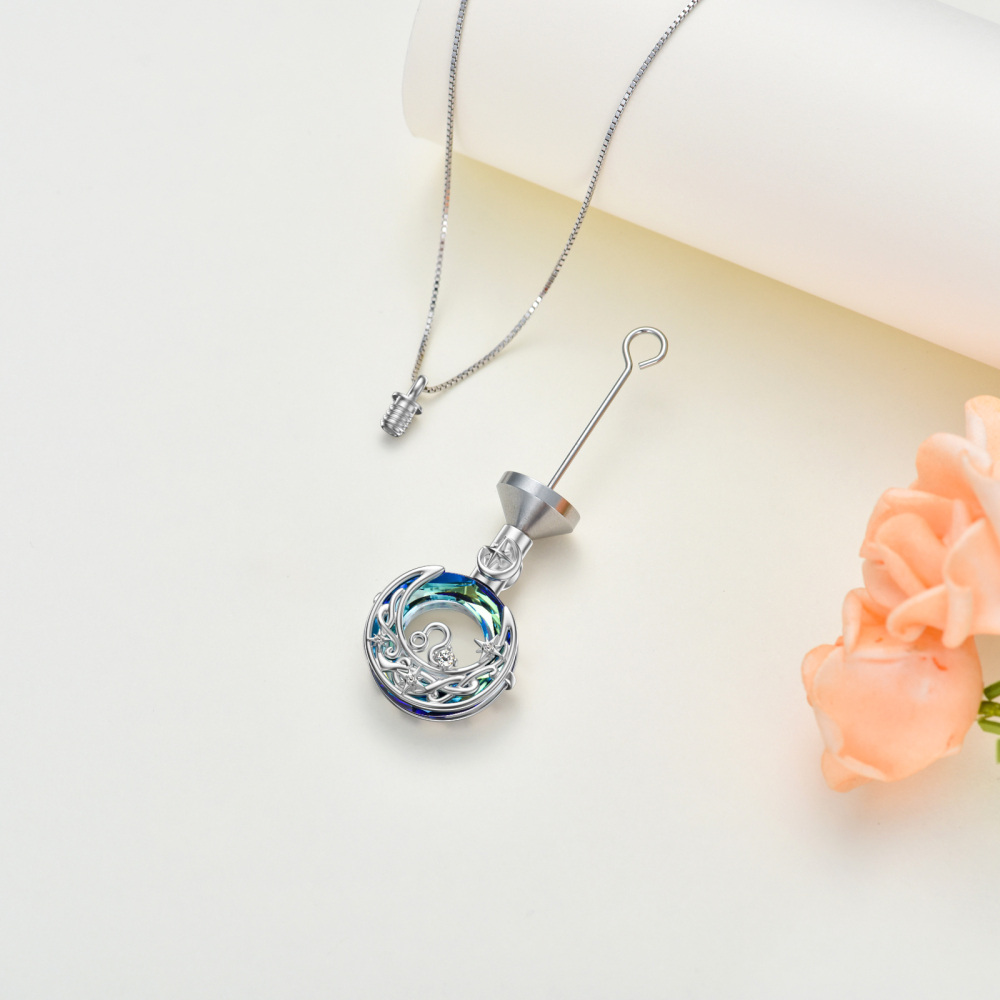 Sterling Silver Round Crystal Virgo & Celtic Knot Moon Urn Necklace For Ashes-6