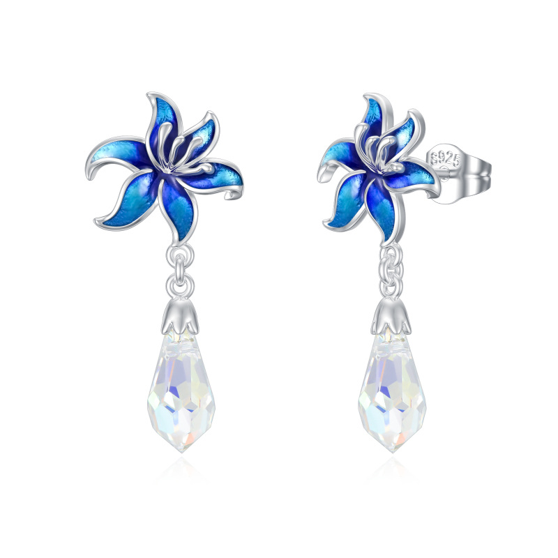 Sterling Silver Crystal Lily Drop Earrings-1