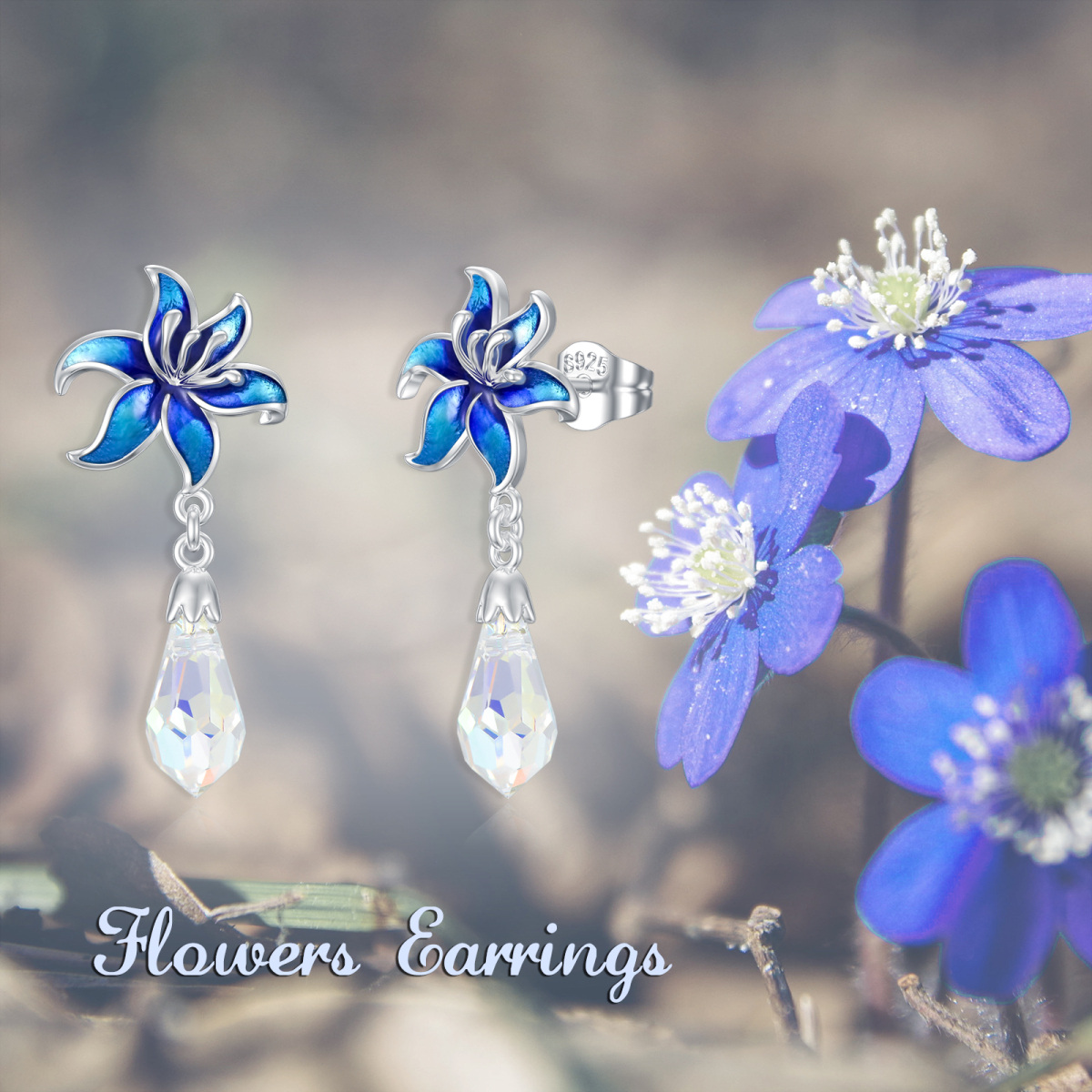 Sterling Silver Crystal Lily Drop Earrings-3