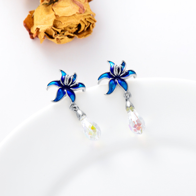 Sterling Silver Crystal Lily Drop Earrings-4