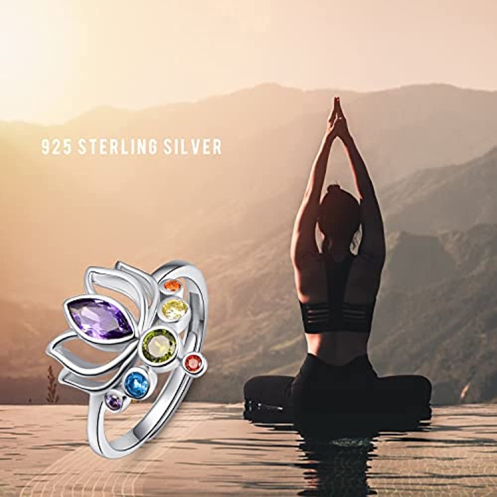 Sterling Silver Crystal Lotus & Chakras Birthstone Ring-6
