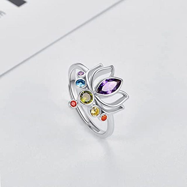 Sterling Silver Crystal Lotus & Chakras Birthstone Ring-2