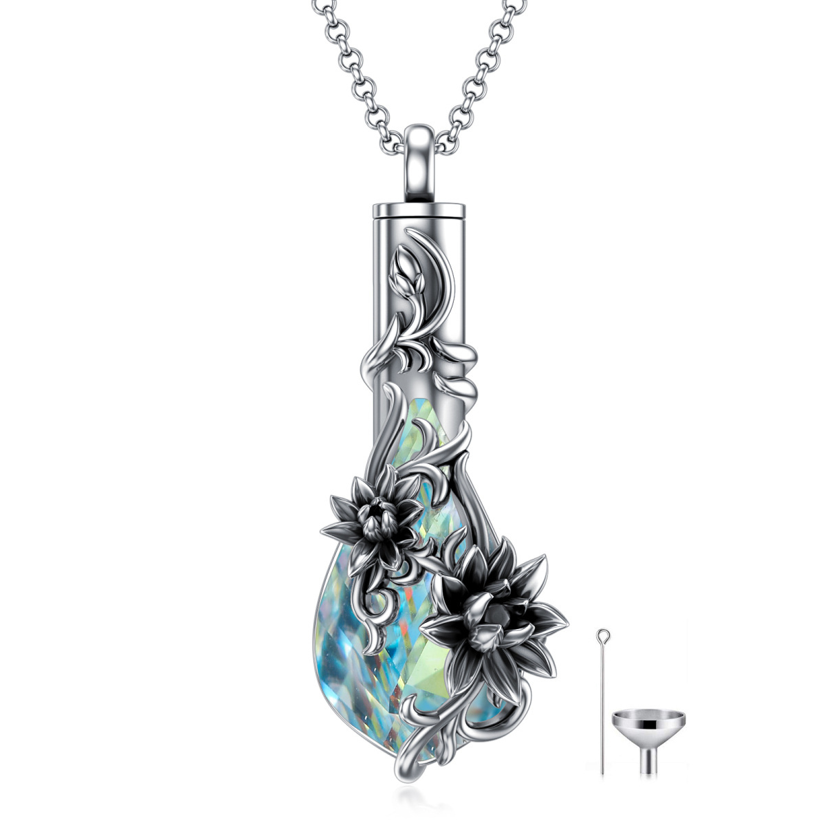 Sterling zilveren kristal Lotus & Drop vorm Urn ketting voor as-1