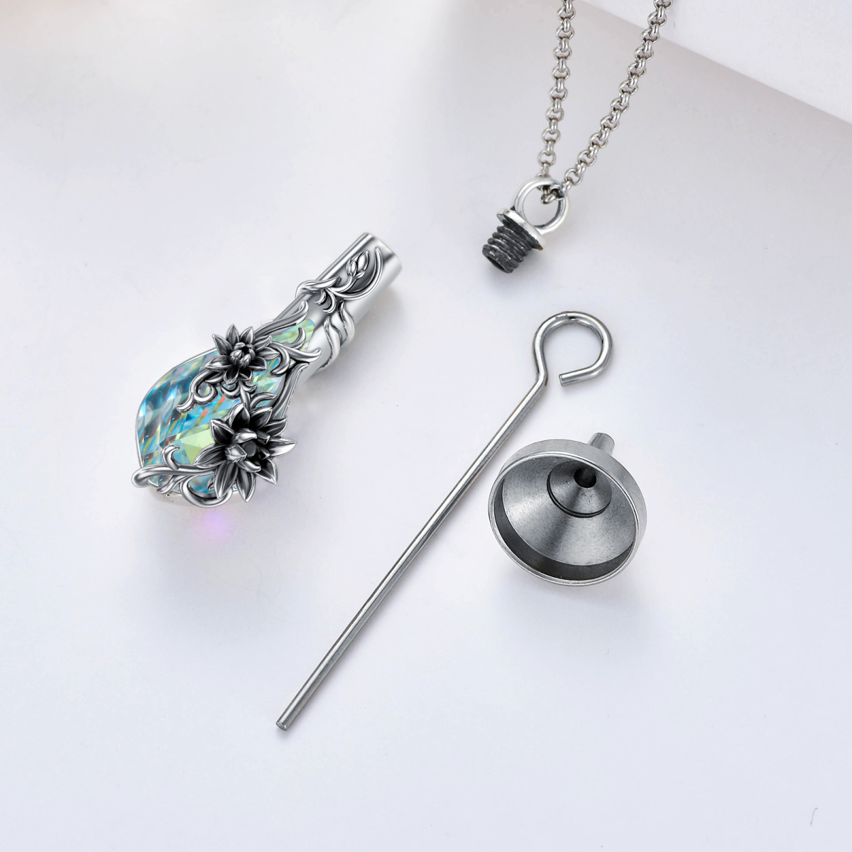 Sterling zilveren kristal Lotus & Drop vorm Urn ketting voor as-3