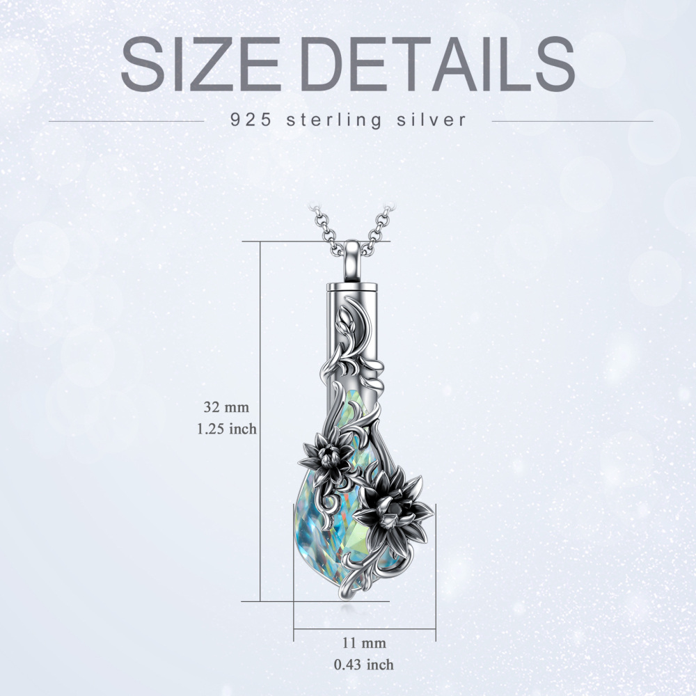Sterling Silver Crystal Lotus & Drop Shape Urn Necklace for Ashes-5