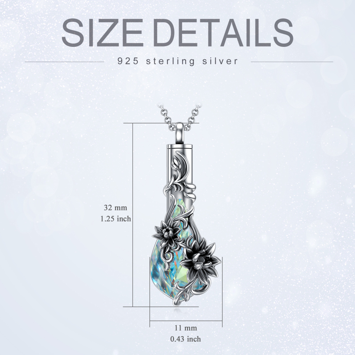 Sterling zilveren kristal Lotus & Drop vorm Urn ketting voor as-5