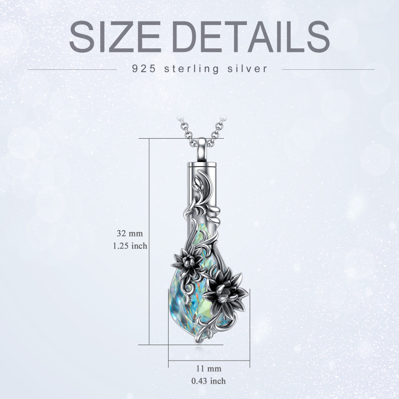Sterling Silver Crystal Lotus & Drop Shape Urn Necklace for Ashes-5