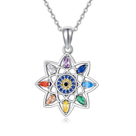 Collana con ciondolo a forma di loto in cristallo d'argento sterling