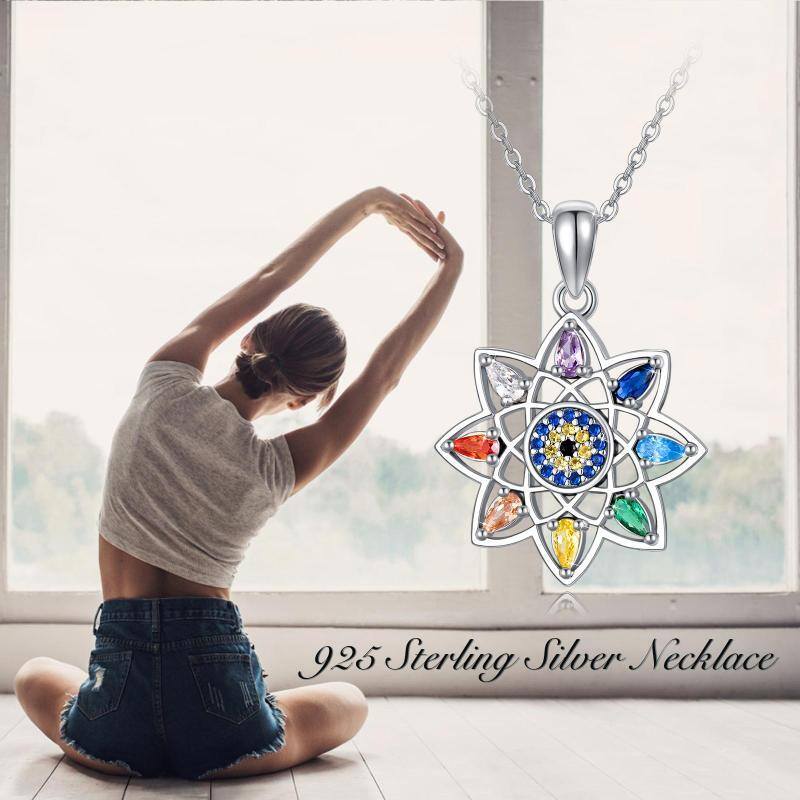 Sterling Silver Crystal Lotus Pendant Necklace-4