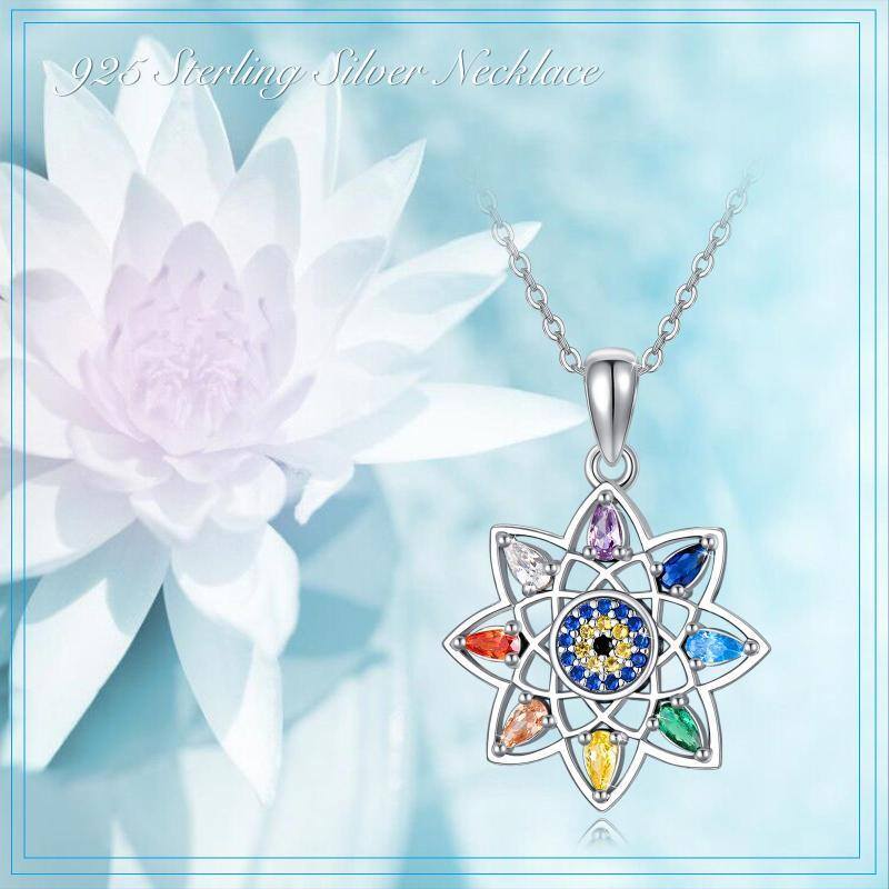 Sterling Silver Crystal Lotus Pendant Necklace-5