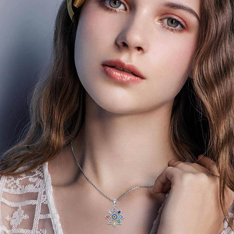 Sterling Silver Crystal Lotus Pendant Necklace-6