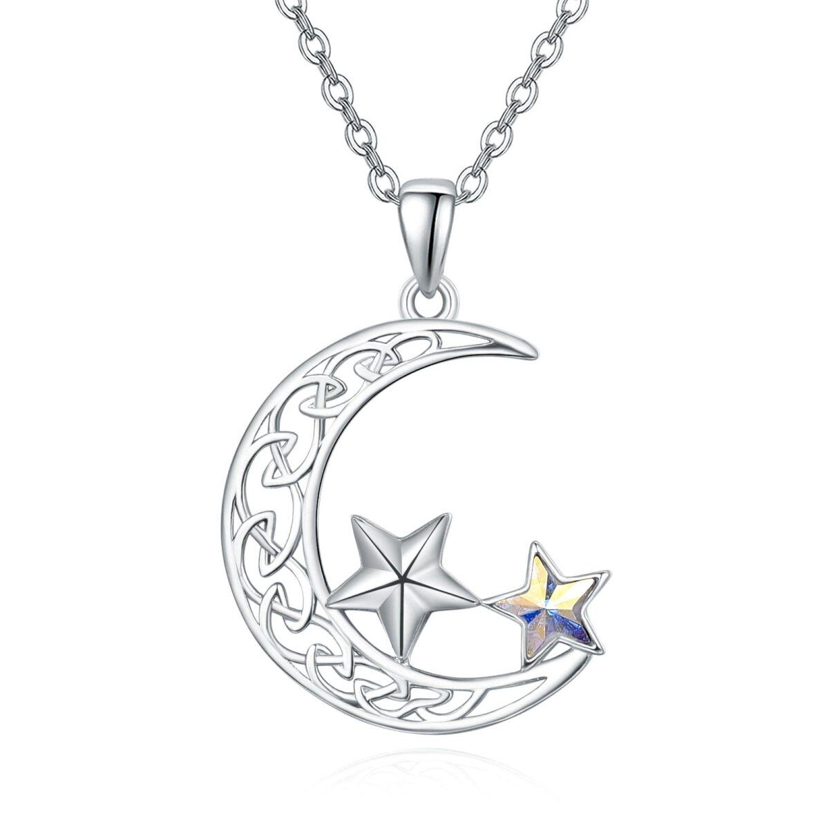 Collier avec pendentif Lune en cristal en argent sterling-1