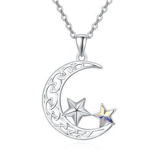 Sterling Silver Crystal Moon Pendant Necklace-1