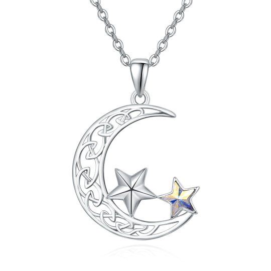 Sterling Silver Crystal Moon Pendant Necklace