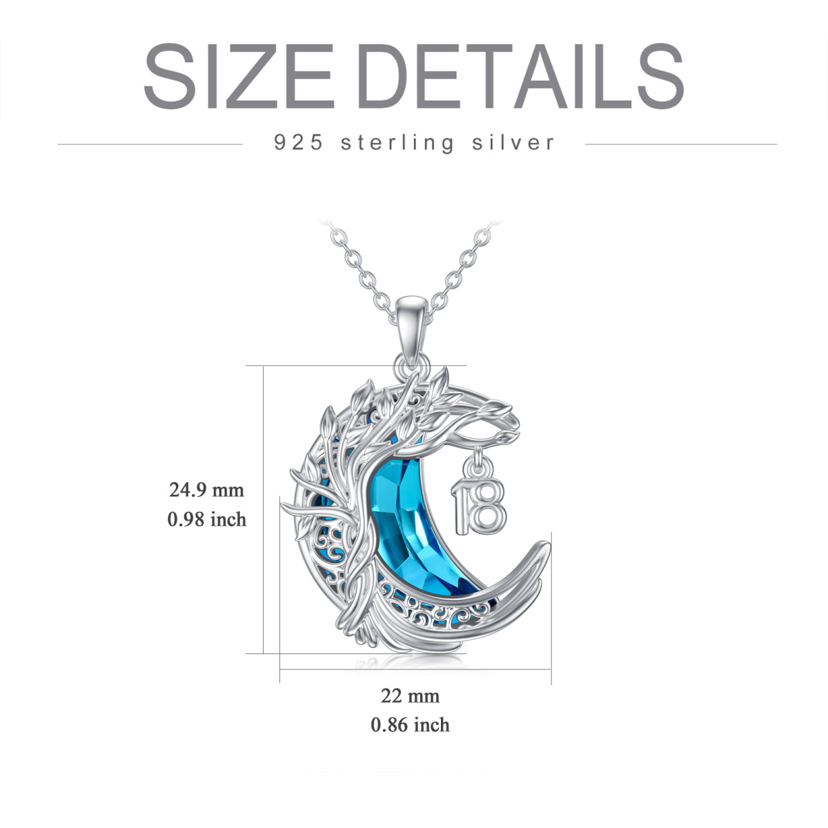 Sterling Silver Crystal Moon Pendant Necklace-4