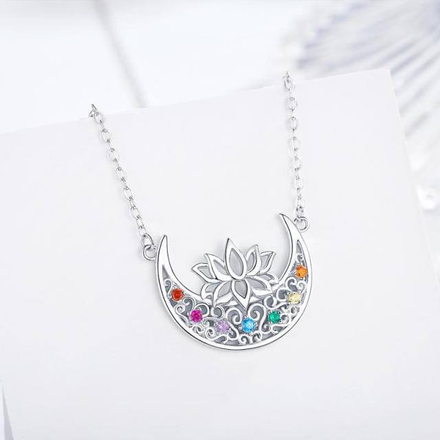 Sterling Silver Crystal Moon Pendant Necklace-4