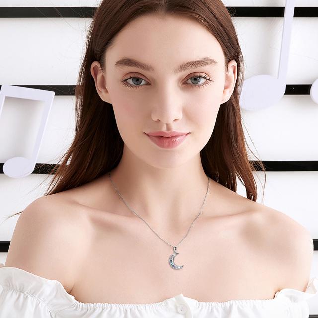 Sterling Silver Crystal Moon Pendant Necklace for Women Girls-2