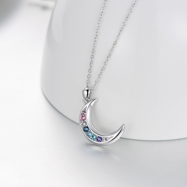 Collana con ciondolo a forma di luna in cristallo in argento sterling per donne e ragazze-3